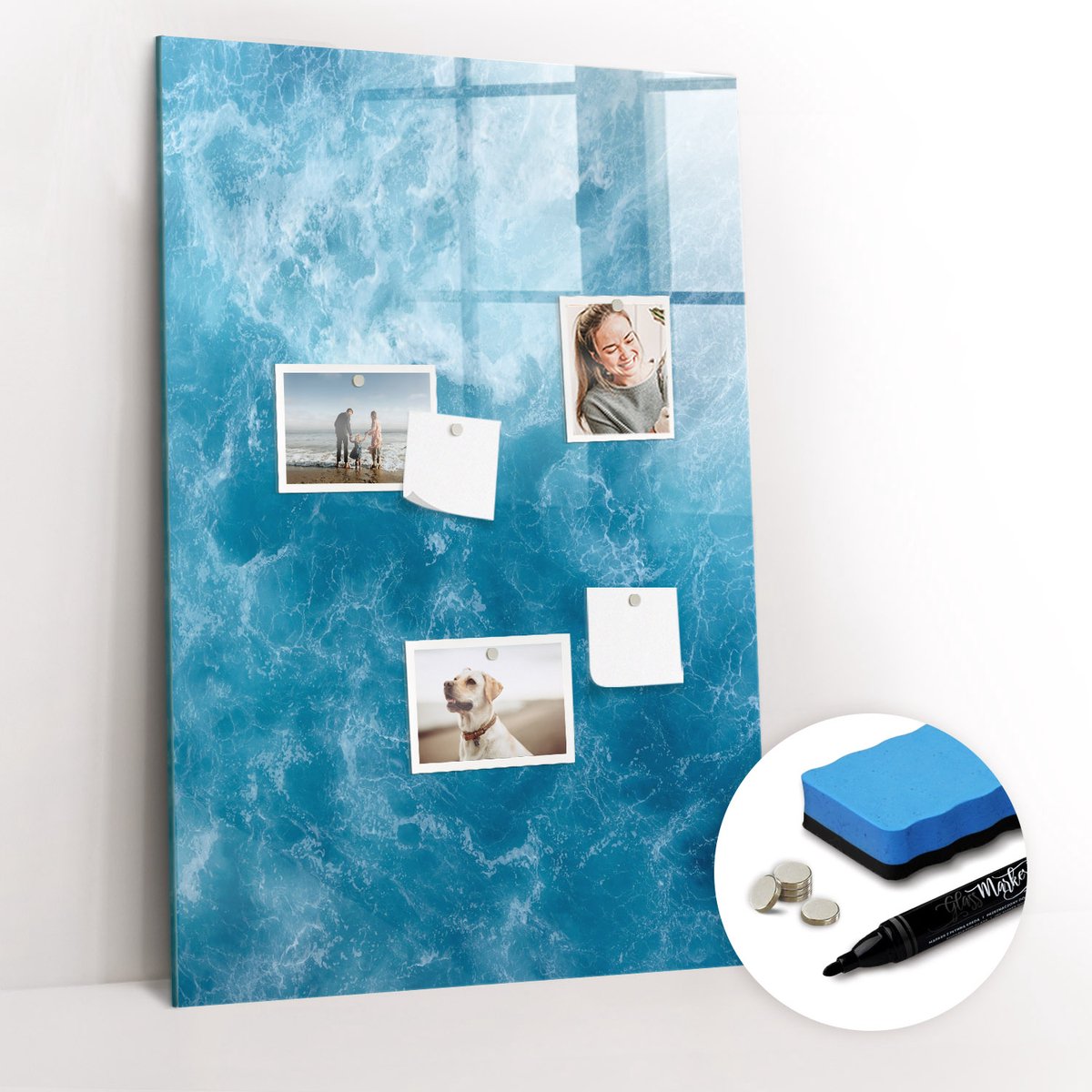 Tulup Whitebord - Water zee oceaan - 60 x 90 cm - Blauw Magnetisch Bord - Gratis 5 Sterke Magneten + Whiteboard Marker & Wisser - Stylish Memo Board - Magneetbord Keuken - Organiseer Je Bureau