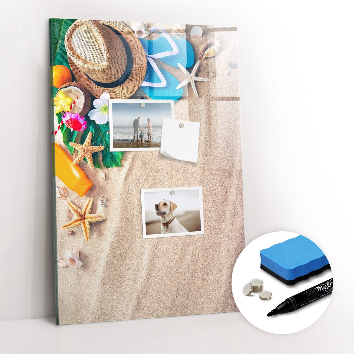Tulup Whitebord - Zandstrand - 40 x 60 cm - Beige Magneetbord Rechthoekig - Gratis 5 Sterke Magneten + Whiteboard Marker & Wisser - Decoratief Magnetisch Bord - Magneetbord Rechthoekig - Productiviteit Tools