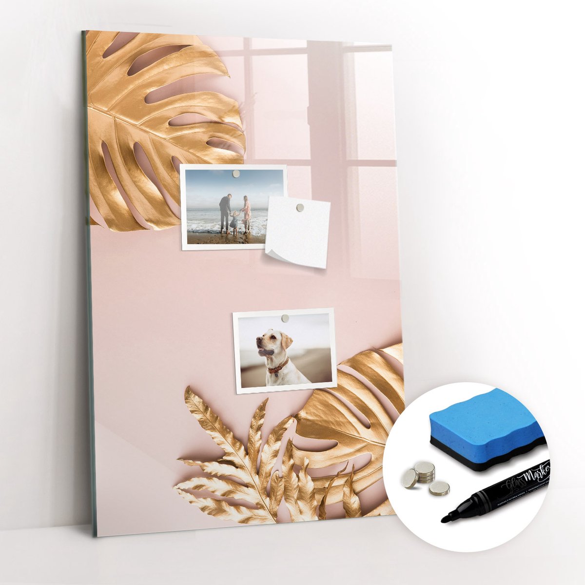 Tulup Whitebord - Gouden bladeren - 40 x 60 cm - Veelkleurig Memobord Magnetisch - Gratis 5 Sterke Magneten + Whiteboard Marker & Wisser - Interieur Accessoires Kantoor - Foto Magneetbord - Productiviteit Tools