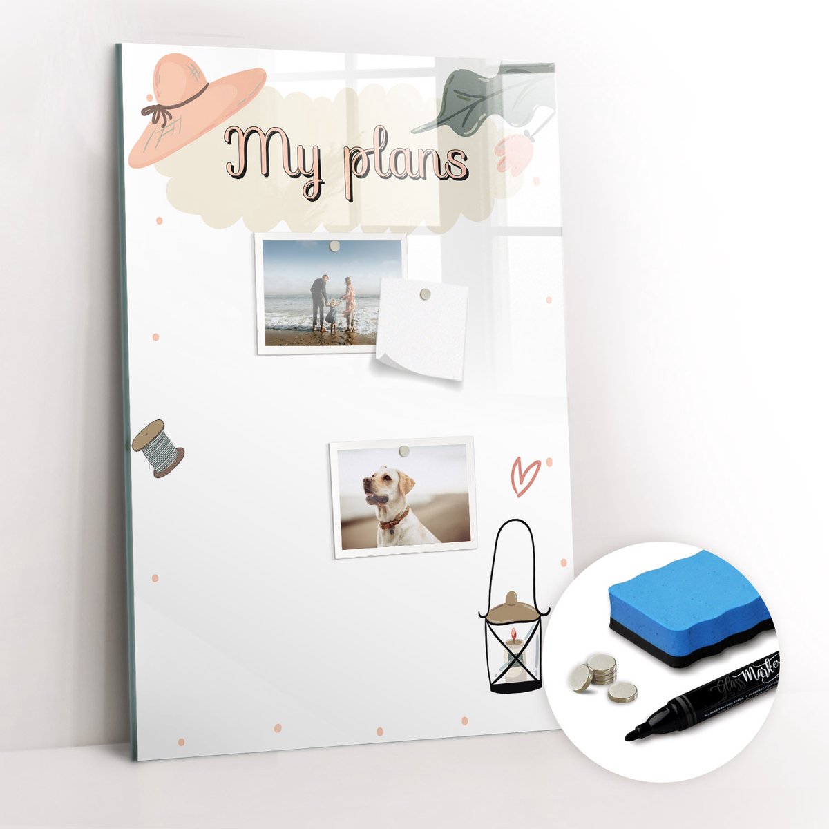 Tulup Whitebord - Mijn plannen - 40 x 60 cm - Wit Memobord Magnetisch - Gratis 5 Sterke Magneten + Whiteboard Marker & Wisser - Moderne Wanddecoratie - Foto Magneetbord - Planning Muur