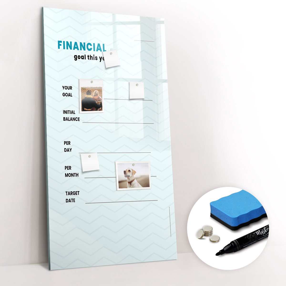 Tulup Whitebord - Financieel planner - 60 x 120 cm - Blauw Magnetisch Bord Kind - Gratis 5 Sterke Magneten + Whiteboard Marker & Wisser - Industrieel Wandbord - Magneetbord Foto - Productiviteit Tools