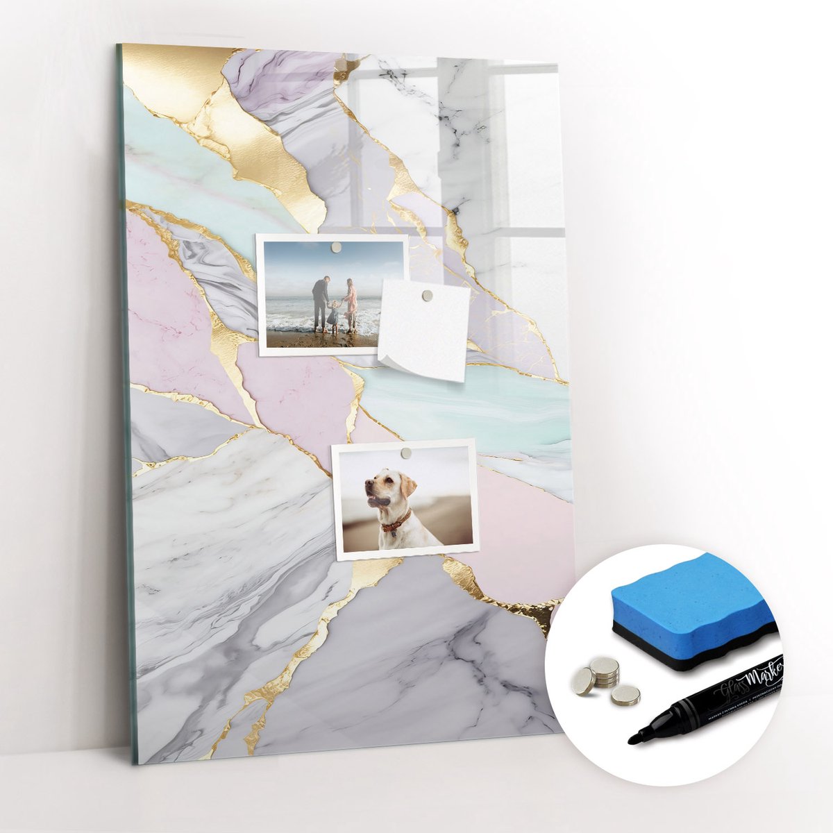 Tulup Whitebord - Decoratief marmer - 40 x 60 cm - Veelkleurig Magnetisch Bord Kind - Gratis 5 Sterke Magneten + Whiteboard Marker & Wisser - Design Memobord - Magnet Board - Productiviteit Tools