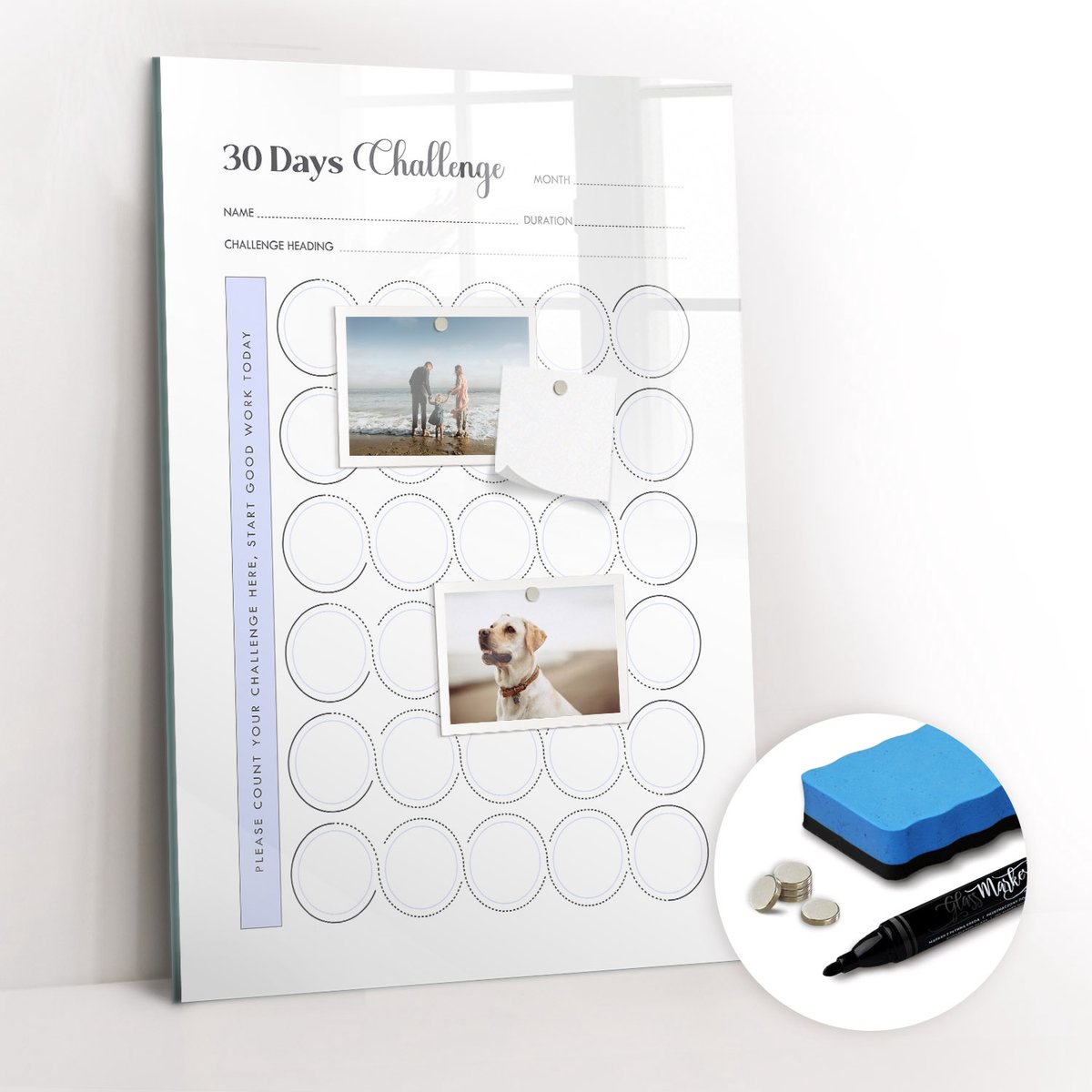 Tulup Whitebord - 30-dagenplanner - 40 x 60 cm - Wit Memobord Glas - Gratis 5 Sterke Magneten + Whiteboard Marker & Wisser - Scandinavisch Design Bord - Magneetbord Keuken - Planning Muur