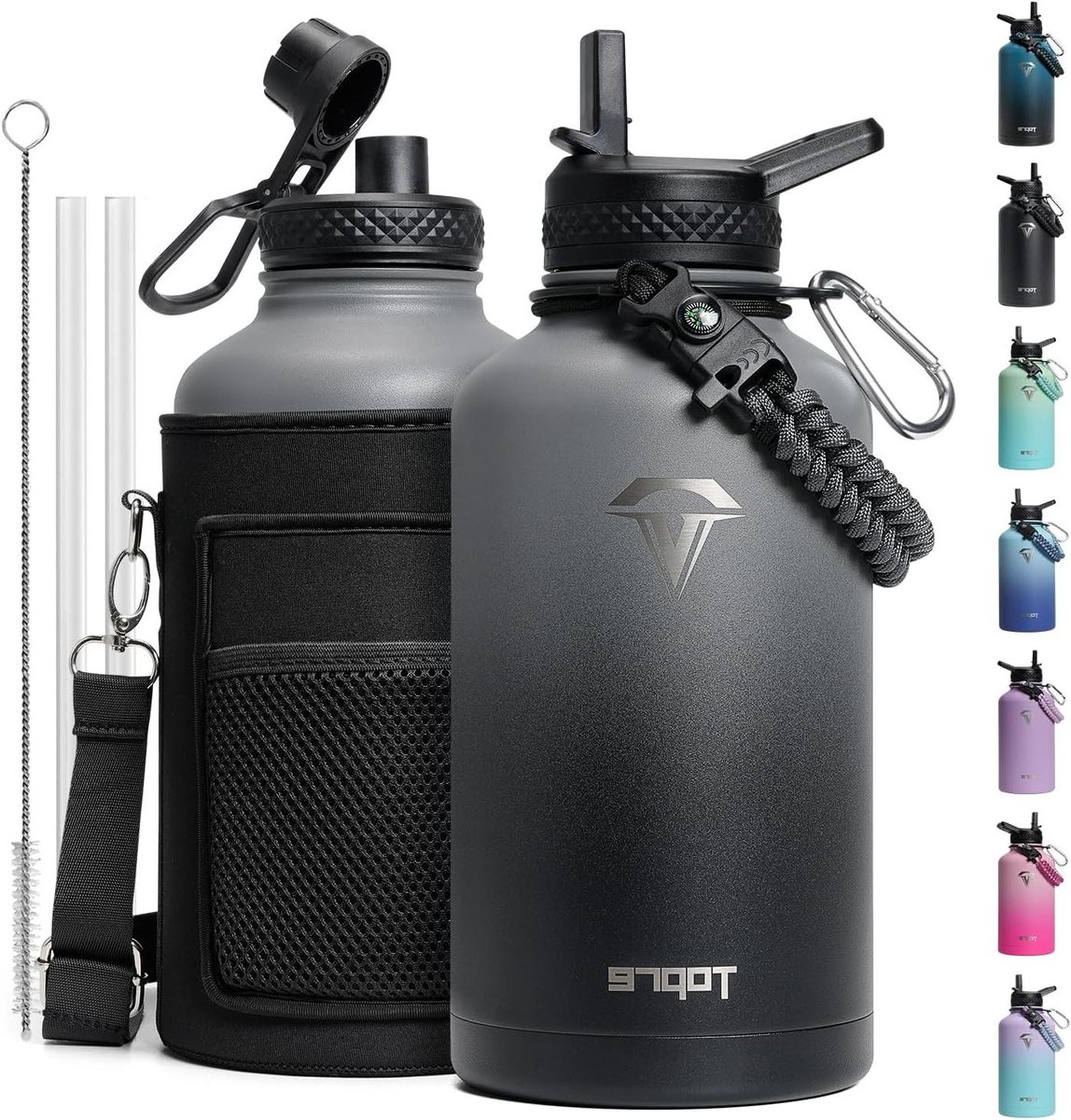 Geïsoleerde Waterfles - Grote Kan - Hydratatie Onderweg - 48H Koud 24H Warm - 64 oz / 1.9 Liter - Grijs