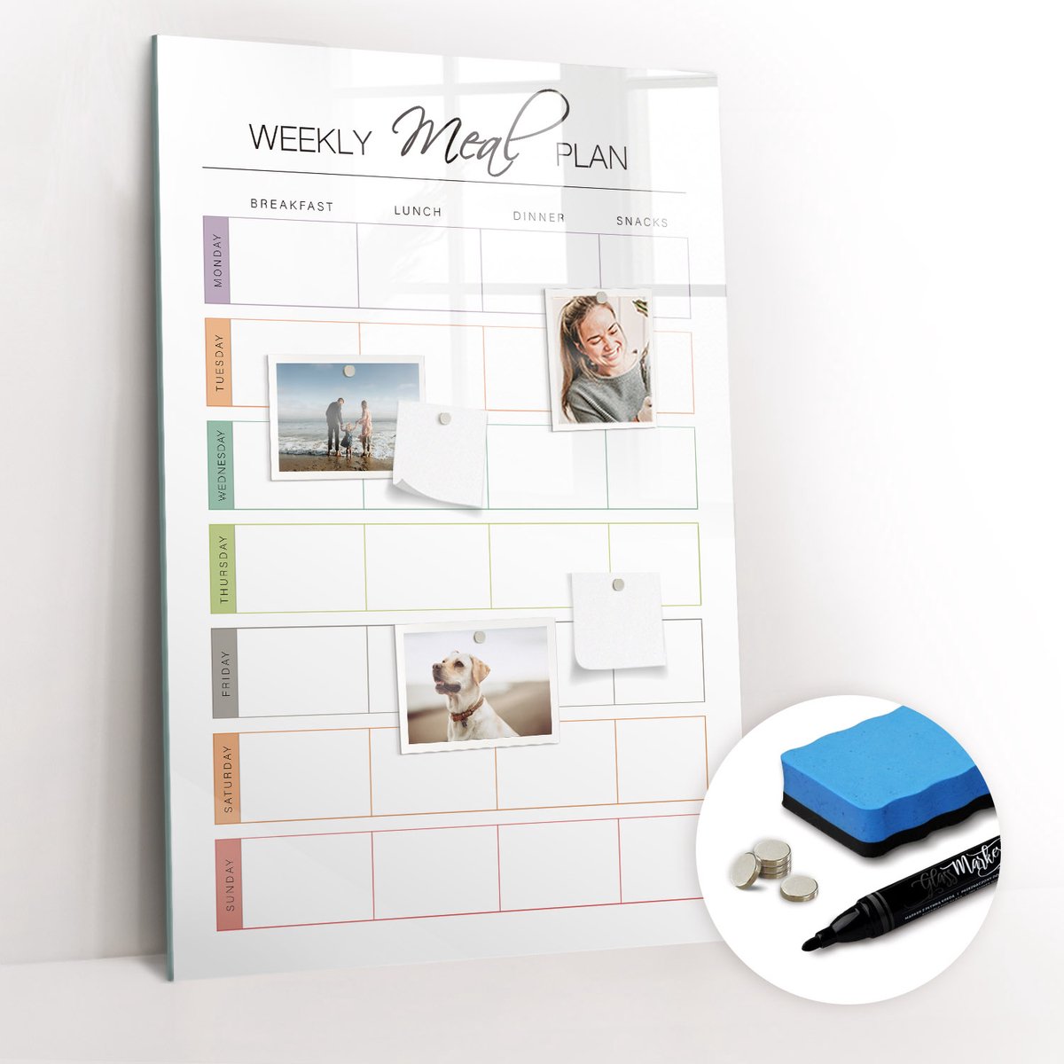 Tulup Whitebord - Wekelijks maaltijdplan Keuken - 60 x 90 cm - Veelkleurig Magnetisch Memobord - Gratis 5 Sterke Magneten + Whiteboard Marker & Wisser - Moderne Wanddecoratie - Magnetisch Memobord - Planning Muur