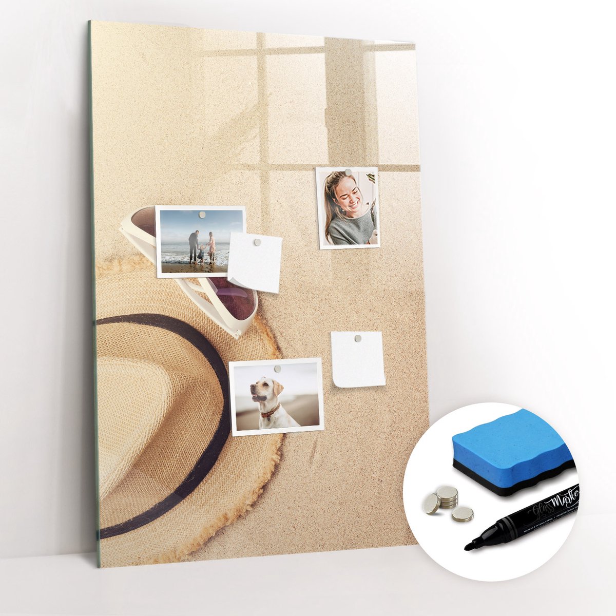 Tulup Whitebord - Hoed op het zand - 60 x 90 cm - Beige Magnetic Board - Gratis 5 Sterke Magneten + Whiteboard Marker & Wisser - Minimalistisch Prikbord - Memo Magneetbord - Planning Muur