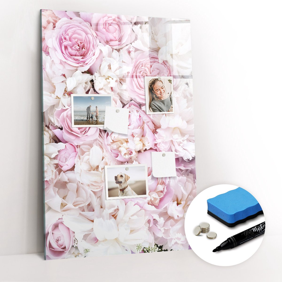 Tulup Whitebord - Rode rozen - 60 x 90 cm - Roze Magnetische borden voor reismagneten - Gratis 5 Sterke Magneten + Whiteboard Marker & Wisser - Moderne Wanddecoratie - Magneetbord Keuken - Notitiebord Werkplek