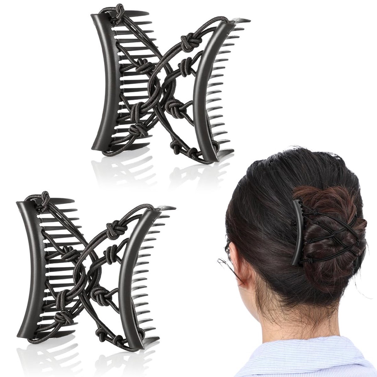 Haarkam om in te steken, haarspelden voor dames, modieus, rekbaar, haarclip voor dik of fijn haar, duurzame dubbele haarkam, kralen voor dames, meisjes, haaraccessoires, doe-het-zelf