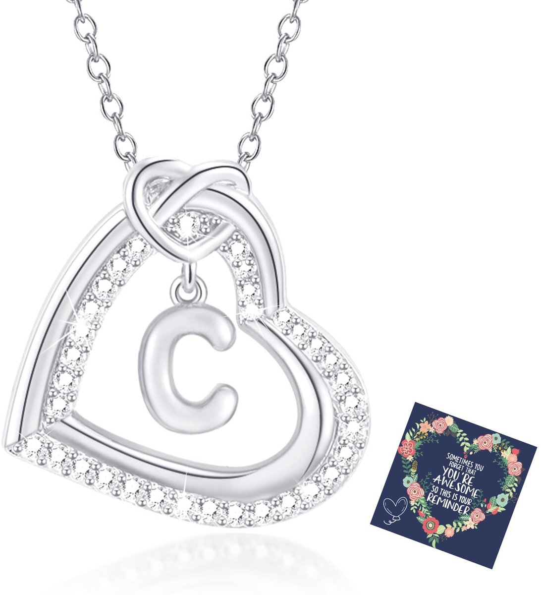 Ketting Dames Zilveren Halsketting Vrouwen Zirkonia Hart Aanhanger Ketting met Letters A-Z 14K Verguld Halsketting Dames Geschenken für Frauen Meisjes