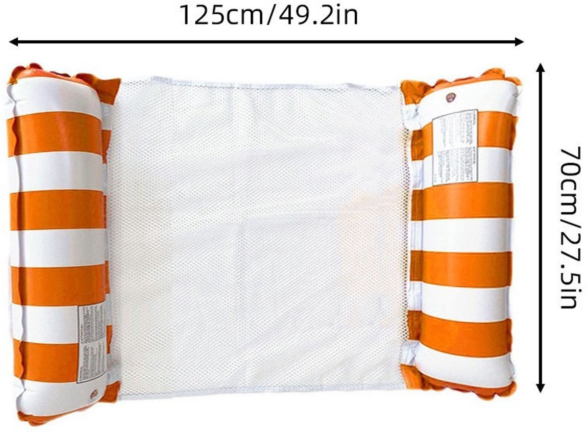 Opblaasbaar zwembed - Drijvend bed - Strandstoel - Watermatras - Waterhangmat - Opvouwbaar - Inclusief luchtpomp, kan tot 200 kg dragen - 125 x 70 cm - Geschikt voor zwembaden, stranden en meren - Oranje – foto 2