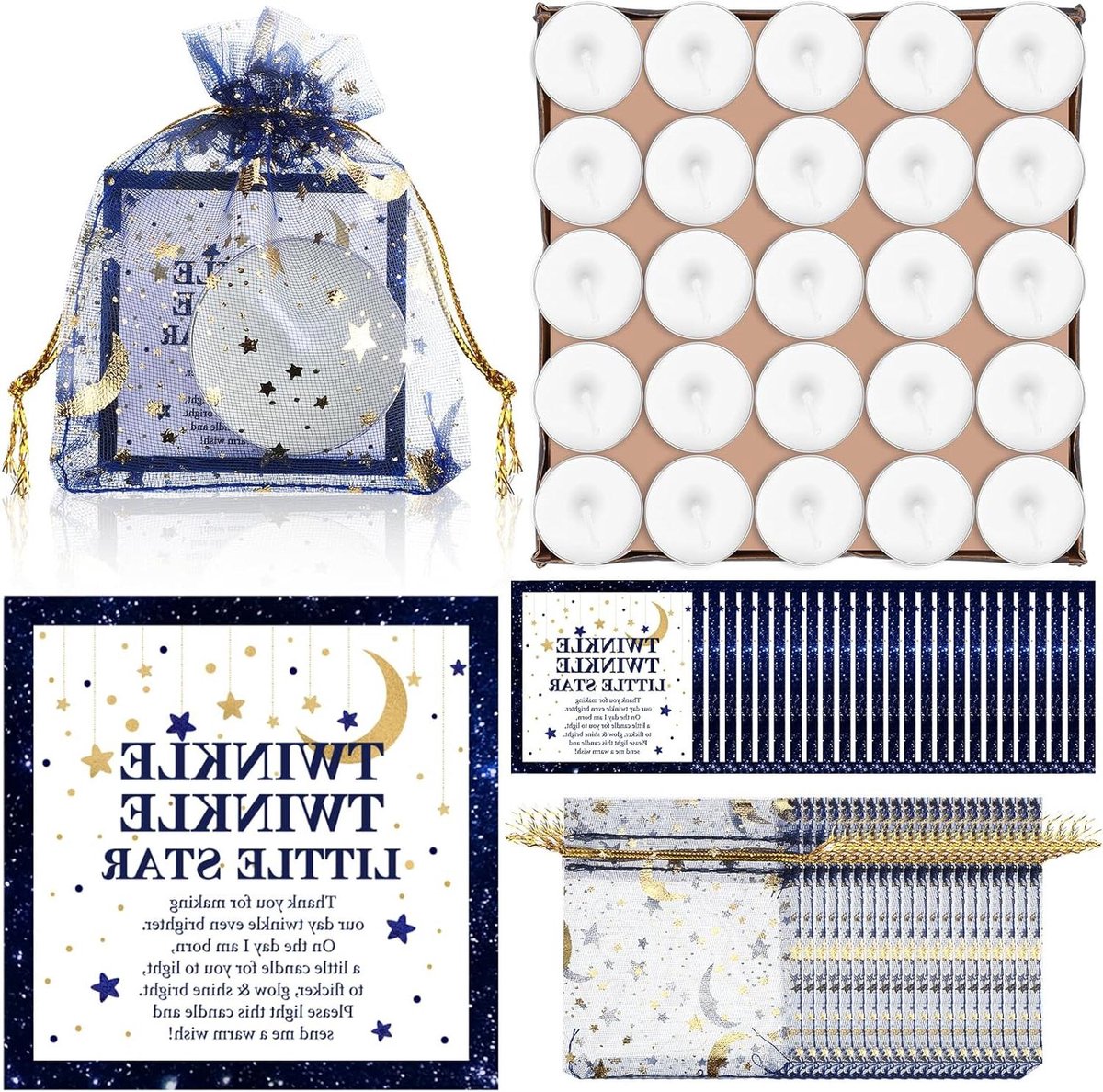 Kaarsen Bedankjes - Babyshower Cadeautjes - Feestelijke Gelegenheid - Compleet Set - 50 Sets - Donkerblauw