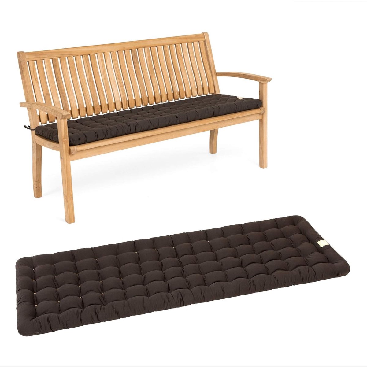 Bankkussen, 160 x 48 cm, extra dik 7 cm, wasbaar tot 95 °C, uv-bestendig, premium zitkussen voor tuinbank, zitbank en kist, Made in Germany (bruin)