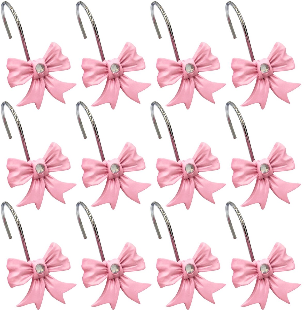 Douchegordijnhaken, 12 stuks gordijnringen, doucheringen, decoratieve haken, roze strik knoop hars douchehaak schattig, badkamerdecoratie (roze)