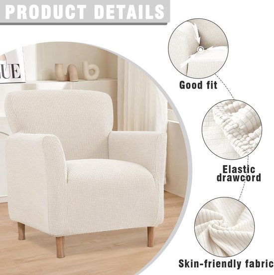 Fauteuilhoes, High Stretch bankovertrek, 1-zits, fauteuilhoes, stretch, zachte stoelbeschermer met armleuning, stoelhoes, meubelbescherming, bankovertrek, wasbaar, lichtgroen (lichtgeel) — afbeelding 3