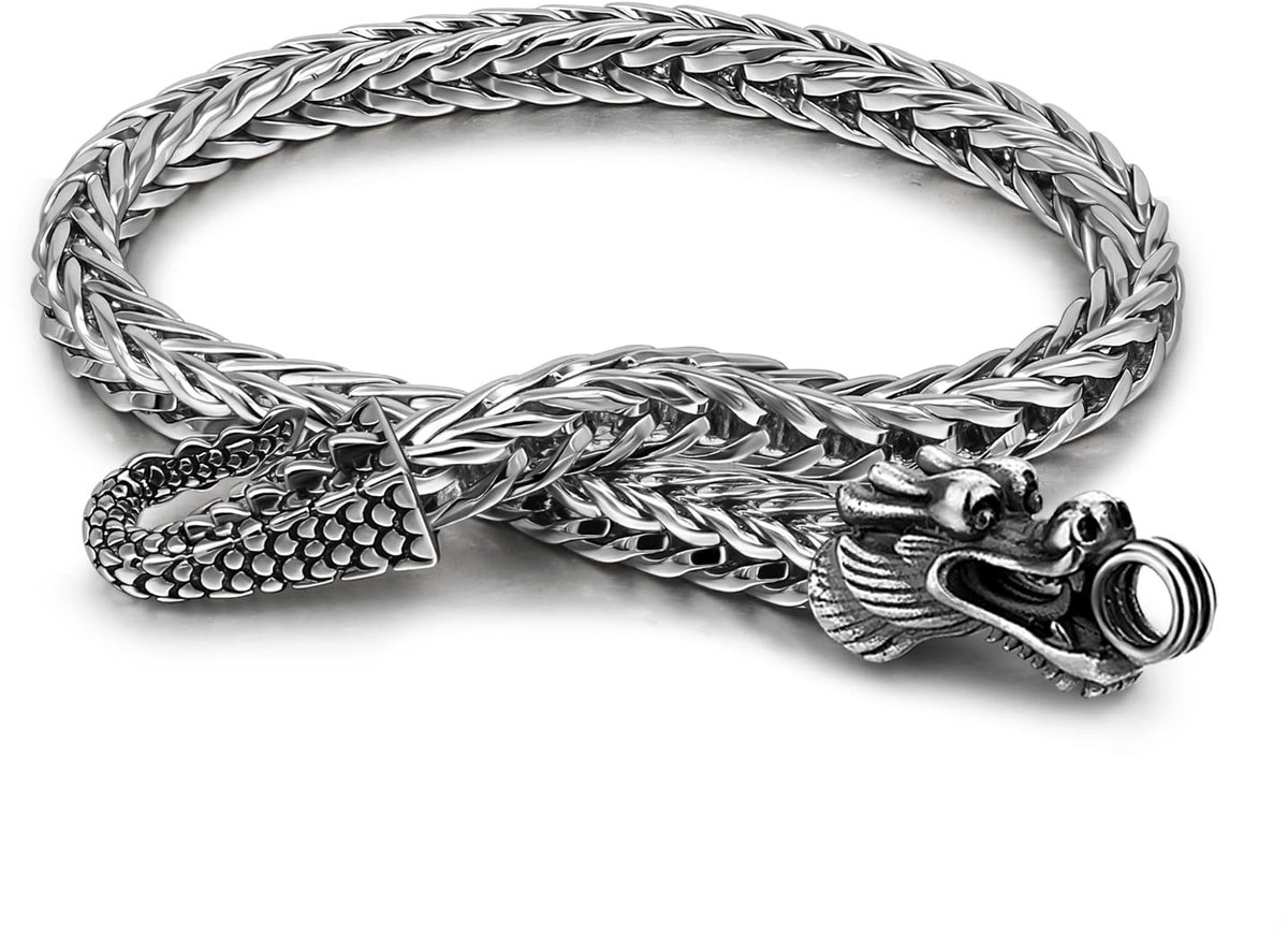 Armband draak kop sluiting Chopin Cubaans breed 5 mm in 925 zilver goud Cubaanse ketting pantserketting retro vintage rock punk hip pop slang sieraden cadeau feest voor heren