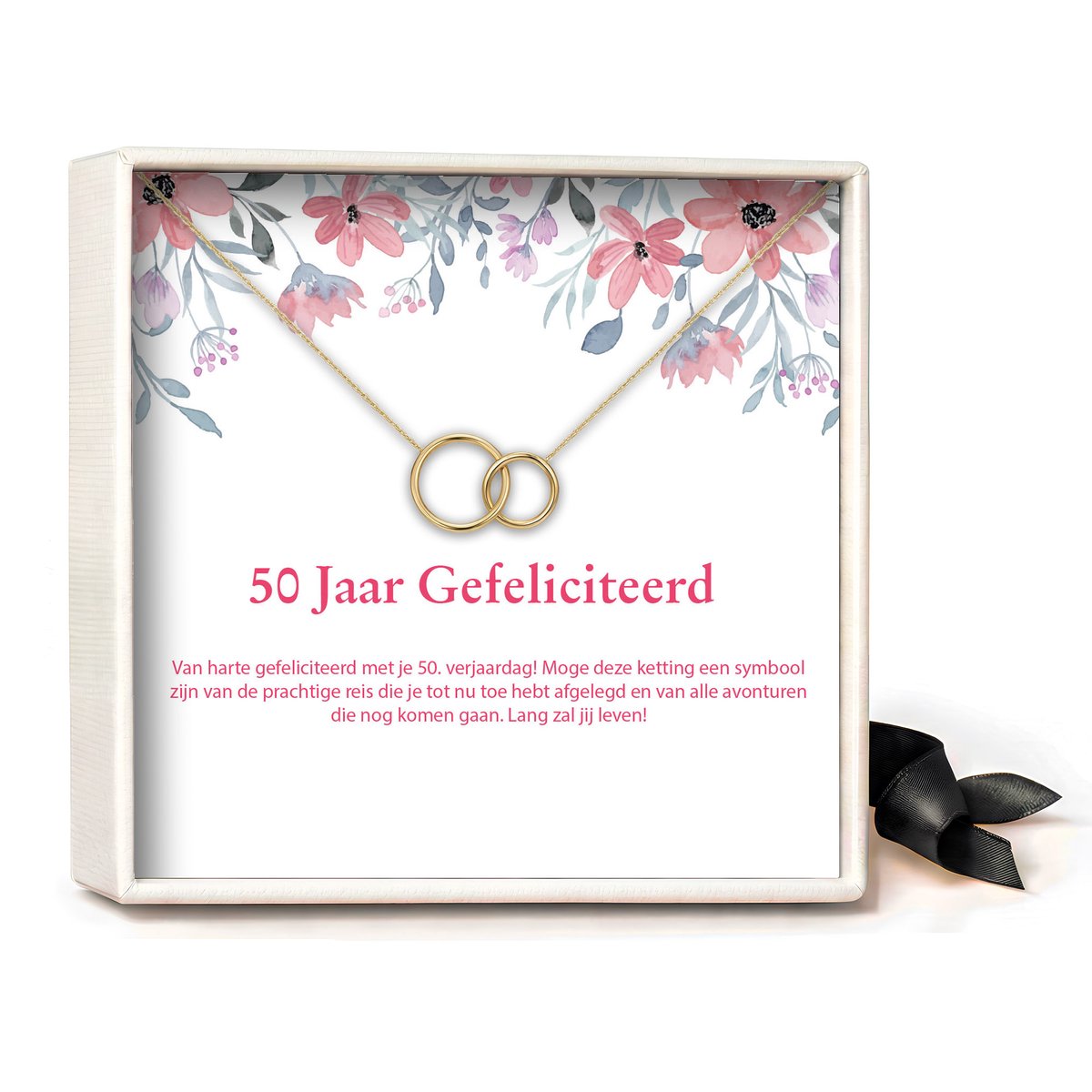Pera Jewelry - 925 sterling zilveren Twee Ringen ketting - 50 jaar - Collier - Ketting Dames - Ketting met Hanger