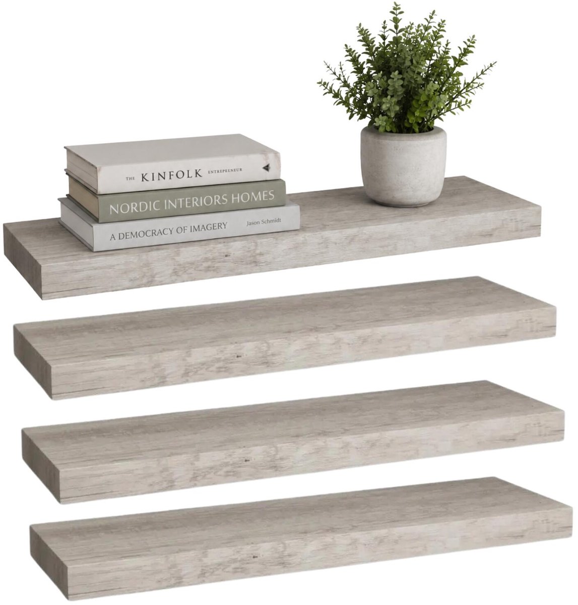 5five Zwevende wandplank Bassline - 4x - grijs eiken - 60 cm - hout/MDF - boekenplank - muurplank - opbergplank - hangplank