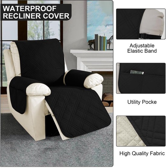 Stoelhoes voor ontspanningsbanken, 1-zits tv-fauteuil met armleuningen, fauteuil hoes met zakken, waterdichte antislip meubelhoes voor bank, stoel — afbeelding 2