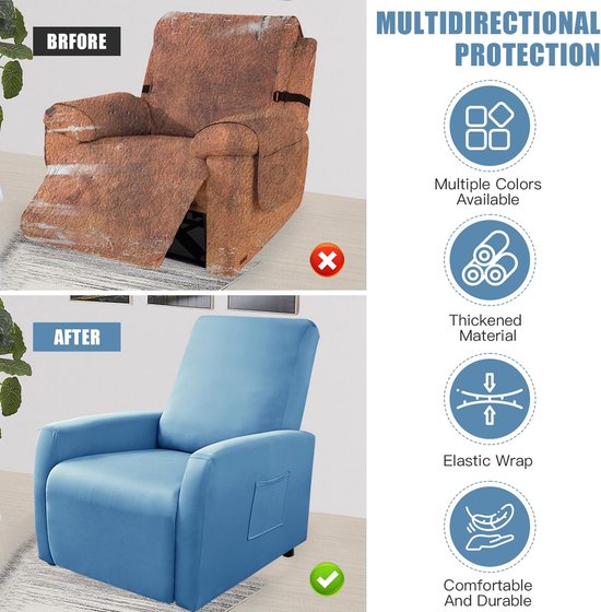 Fauteuilhoes, stretch, stretch relaxstoelhoezen, stoelbeschermer met zakken, woonkamer, elastische stoelhoes voor televisiestoel, ligstoel — afbeelding 3