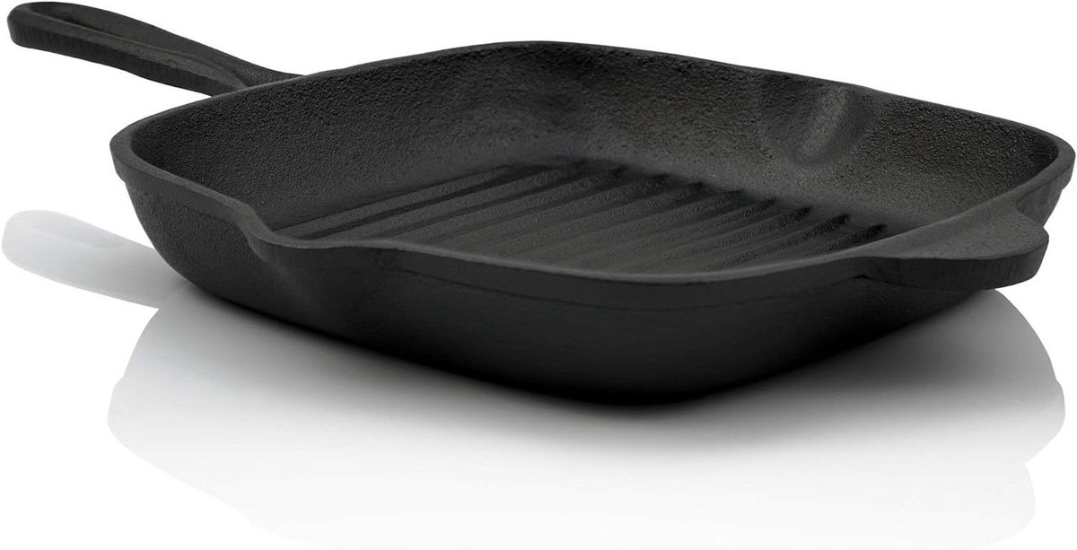 Gietijzeren Grillpan Steakpan Ribbel Buiten Koken Al Ingebrand 26 x 26 cm Zwart