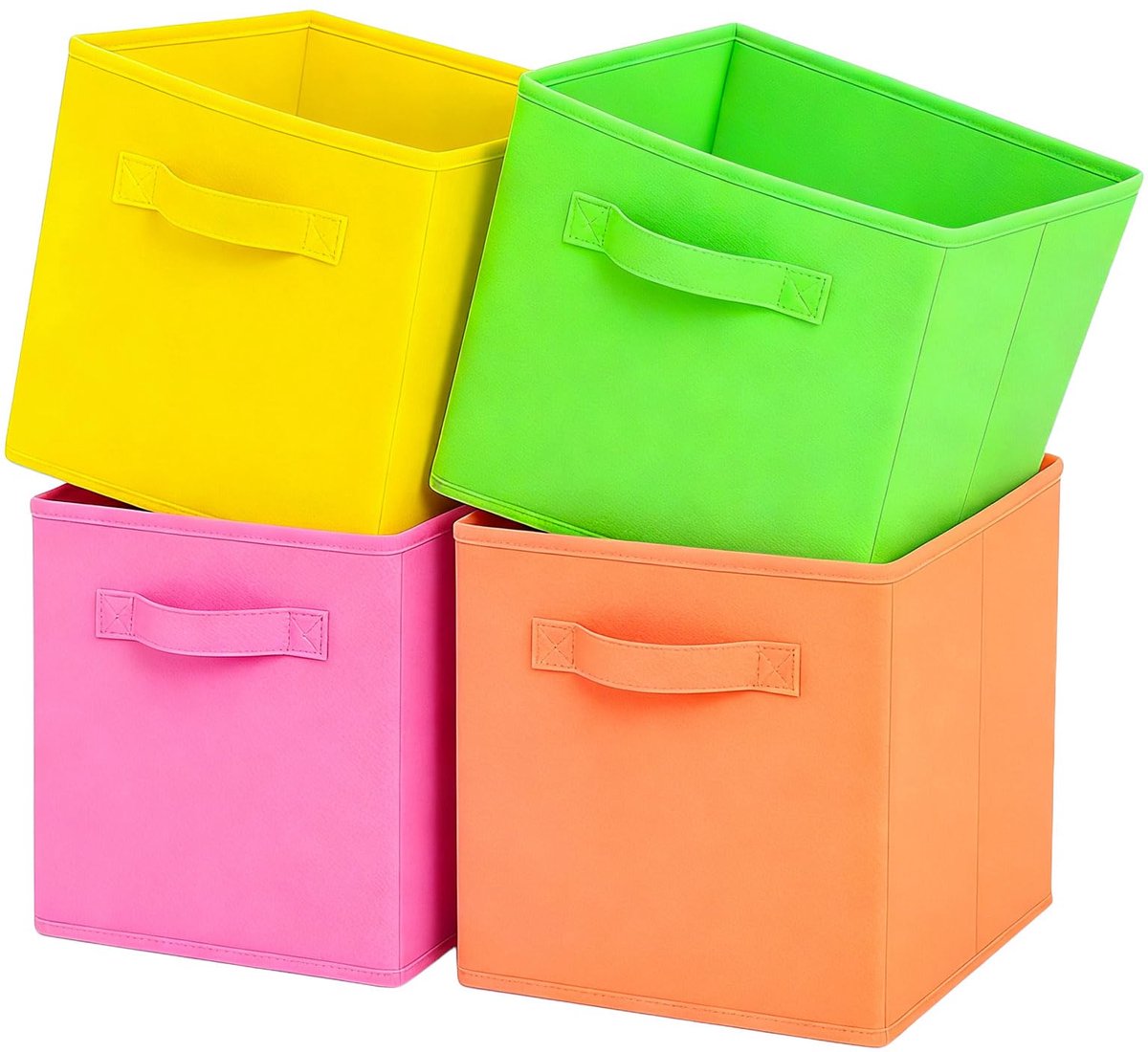 Opbergdoos, opvouwbare stoffen opbergkubus met handgrepen voor thuis, kinderkamer, kast en speelgoedorganisatie, 4 stuks, 26,7 x 26,7 x 27,9 cm, gemengde kleur D