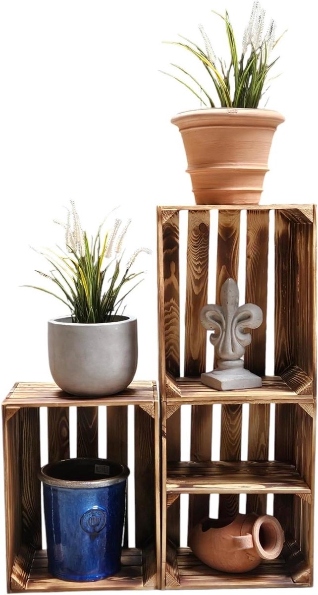 Houten Kisten Set - Opbergkisten Decoratie - Meubels Bouwen - Stabiele Constructie - 3 Stuks 50cm - Gevlamd