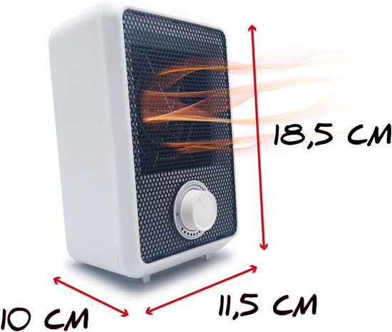 Elektrische Ventilator - Compacte Kachel - Snelle Verwarming - Laag Stroomverbruik - 18.5 cm Hoog - Wit — afbeelding 4