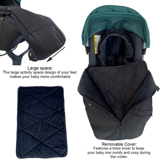 Kinderwagen Voetenzak - Autostoel Dekje - Warm Blijven - Universele Pasvorm - 93 cm Lengte - Zwart — afbeelding 2