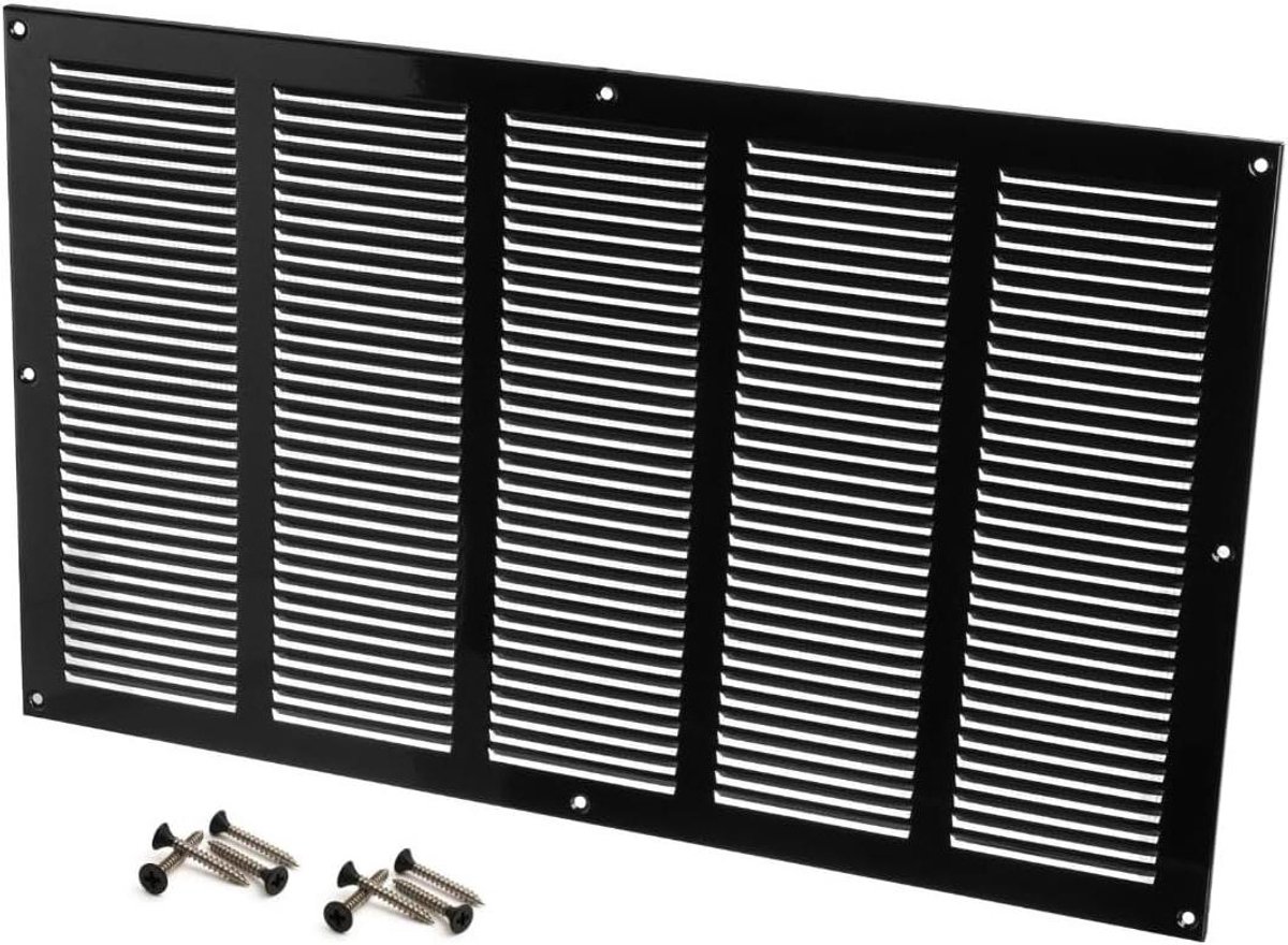 Ventilatierooster Met Gaas - Luchtrooster Metaal - Luchtcirculatie Verbeteren - Geïntegreerd Beschermscherm - 50x30 cm - Zwart