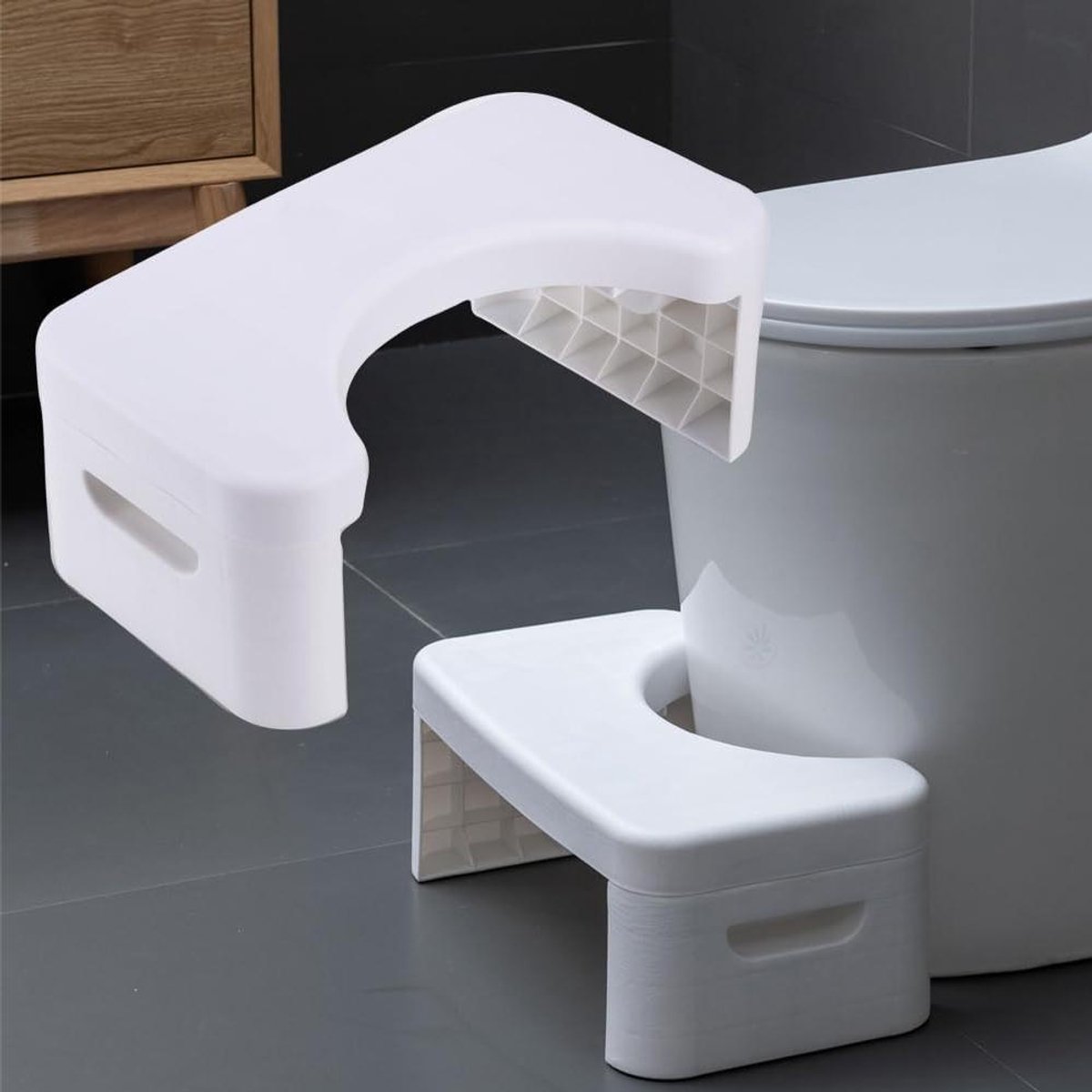 Toilet Kruk - Badkamer Krukje - Gezond Zitten - Verstelbare Poten - 40 x 20 cm - Wit