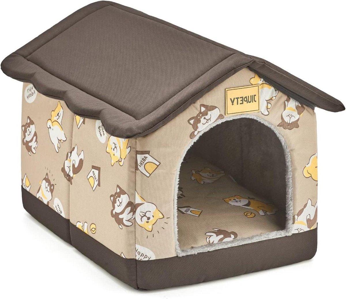 Huisdier Mand - Kattenhuis Hondenhok - Veilige Rustplek - Zacht Fluwelen Materiaal - 39x33x33 cm - Bruin
