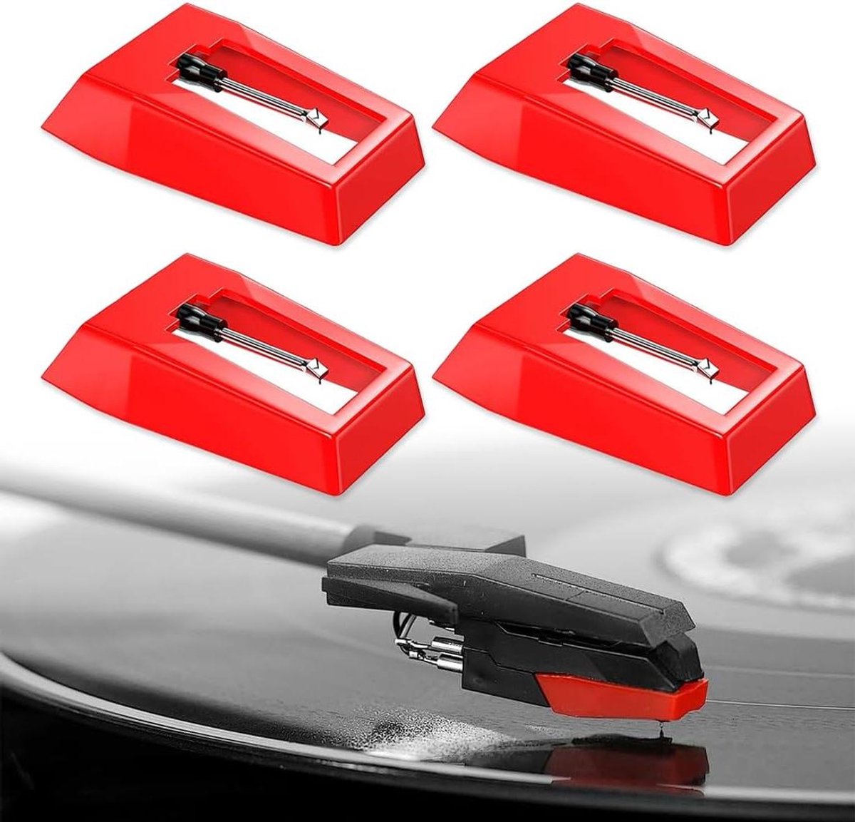 Naald Vervanging - Platenspeler Naald - Muziek Luisteren - Universele Compatibiliteit - 4 Stuks - Rood