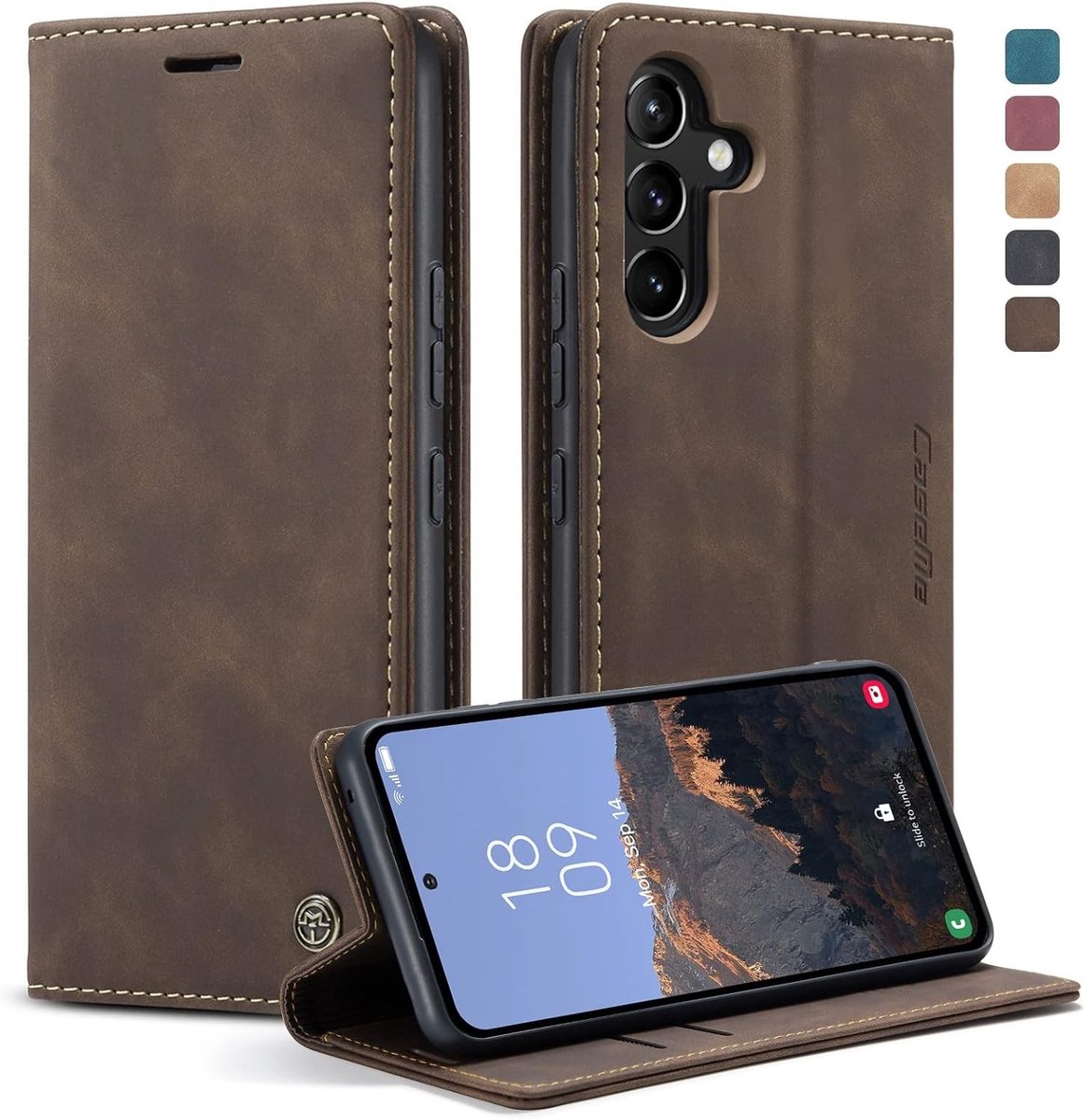Premium Leren Hoes voor Galaxy A54 5G, Vintage Nubuck, Flip Wallet met Kaartsleeve en Kickstand, Schokbestendige Bescherming