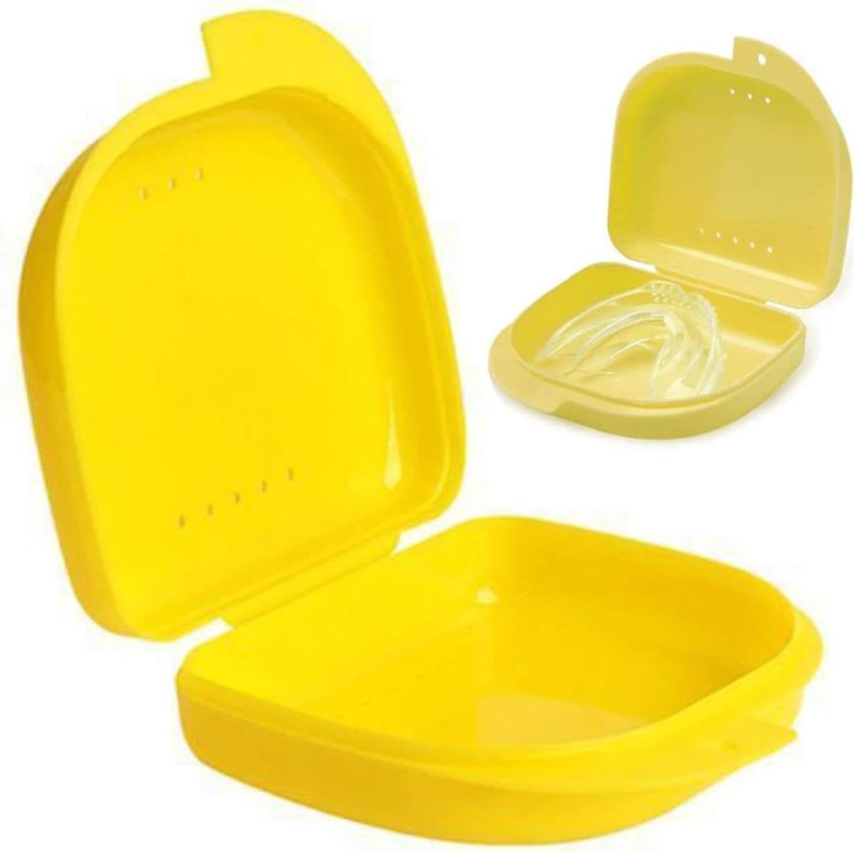 Retainer Hoesje - Kunstgebit Doosje - Mondzorg Opbergen - Ventilatie Gaten - 9x8x2 cm - Geel