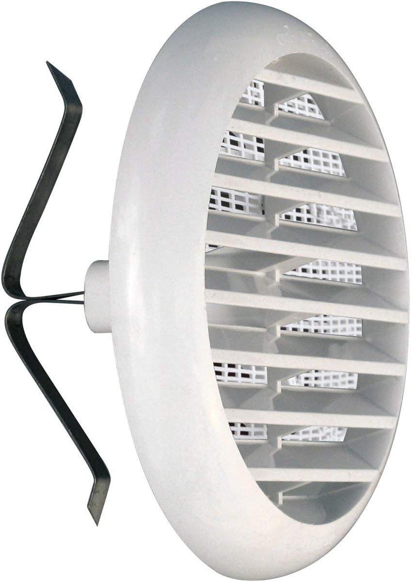 Ventilatierooster met ronde veer, ABS, wit, insectennet, Ø 165-205 mm, 235 mm