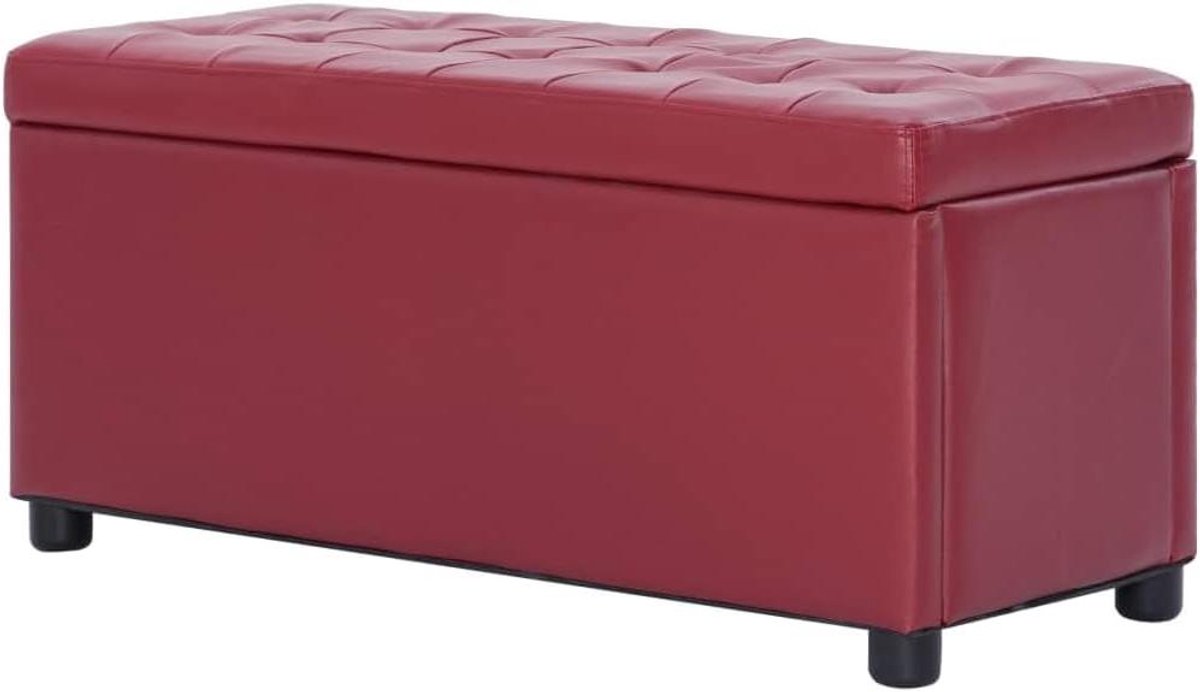 Opberg Hocker - Voetenbank Zitmeubel - Extra Zitplaats - Omkeerbaar Deksel - 87.5 cm Lengte - Wijnrood