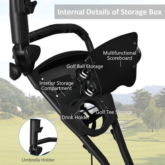 Opvouwbare Golftrolley - Golfkar Push - Golfbaan Gebruik - Voetrem Inklapbaar - 3 Wiel Model - Rood — afbeelding 3