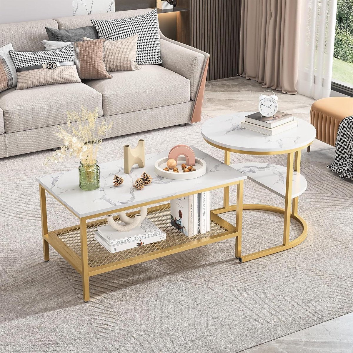 Salontafel set - Bijzettafels uittrekbaar - Woonkamer inrichten - Twee tafels apart - 105