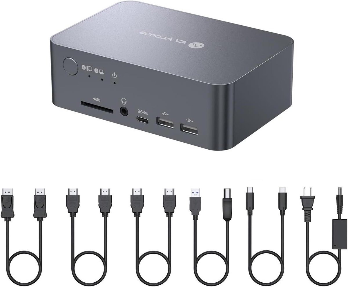 KVM Switch Dock - Dubbele Monitor - Werkstation Creëren - 12-in-1 Poorten - 4K 60Hz - Aluminium