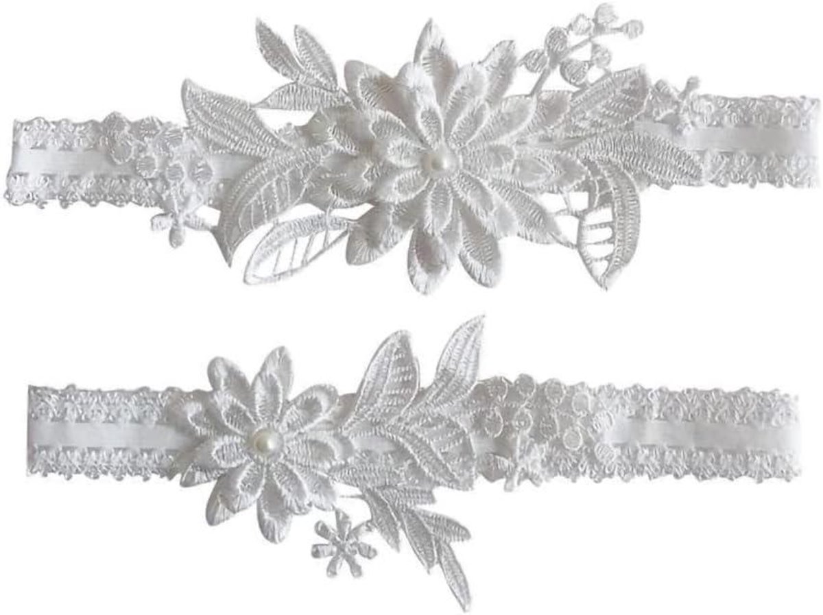 Bruiloft Kousenband - Bruids Accessoire - Feestelijke Outfit - Elastisch Kant - One Size - Wit