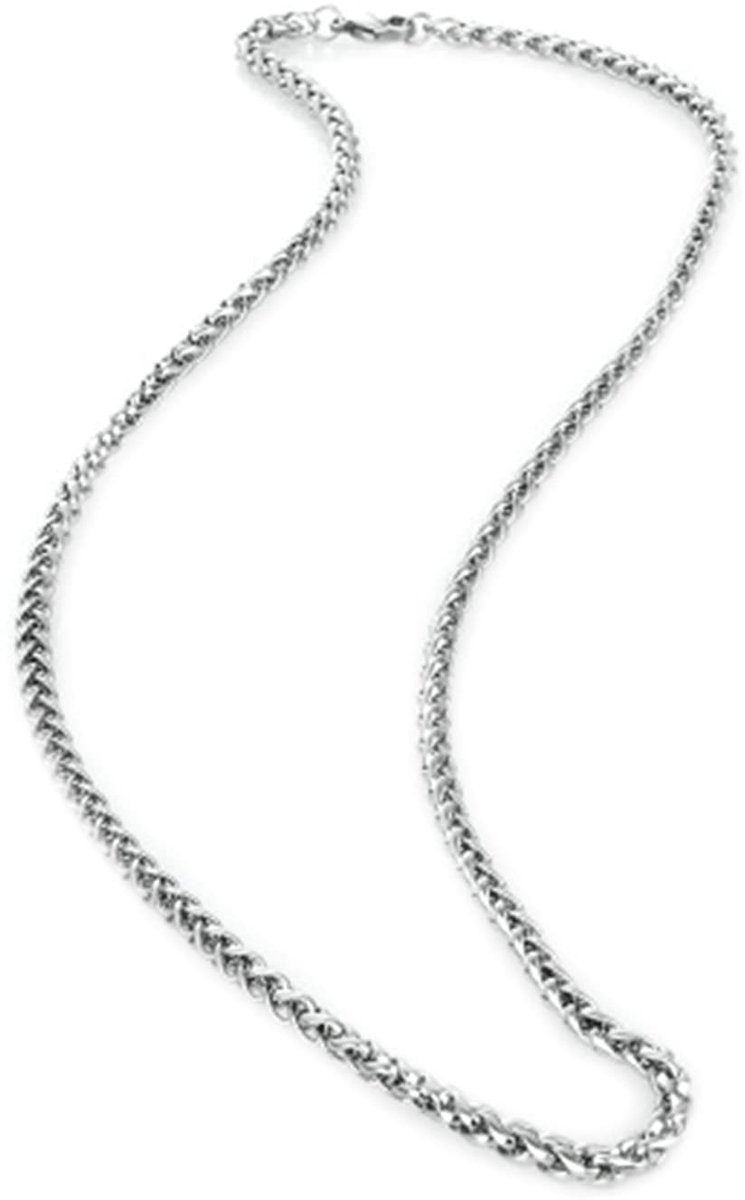 Roestvrij stalen tarweketting, 50 - 90 cm, halsketting voor mannen, zonder hanger, zilver, heren, roestvrij staal, breedte 3/4 mm, hiphop, metalen ketting, punk