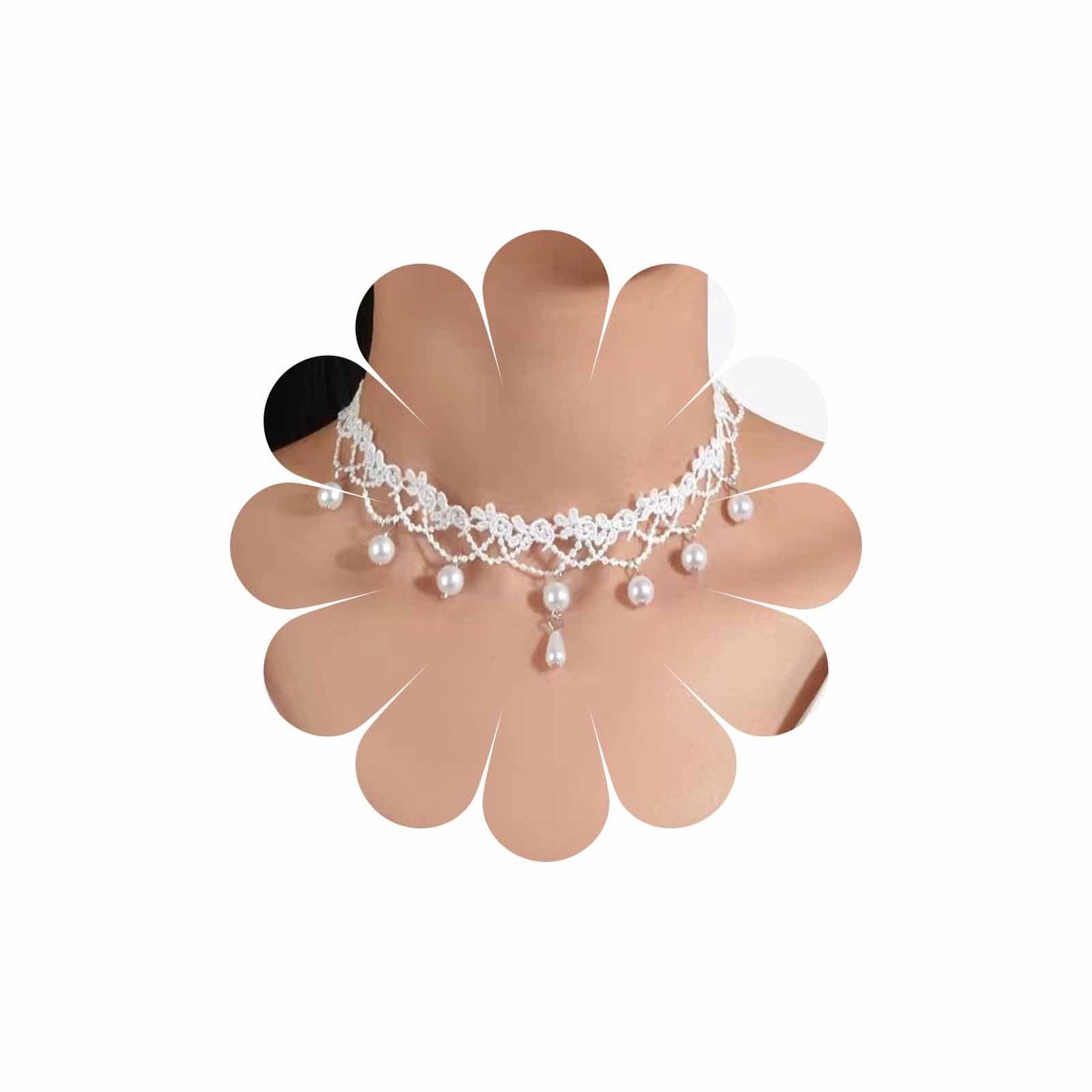 halsketting van kant met parels van zwarte kant, vintage parelketting, bloemenkant, sieraden voor vrouwen en meisjes