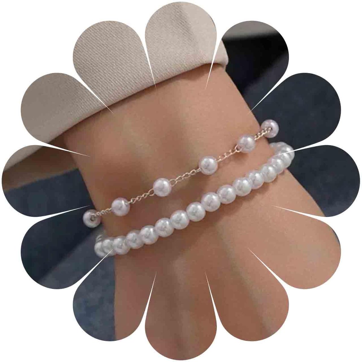 parelarmband in gouden lagen parelketting parelketting dubbellaagse parelarmband sieraden handketting voor vrouwen (goud)