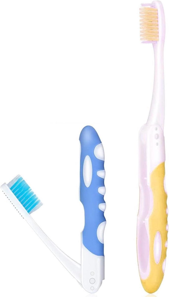 Reistandenborstels Opvouwbaar - Tandenborstel Set - Hygiëne Onderweg - Beschermende Handgreep - 2 Stuks - Blauw Geel