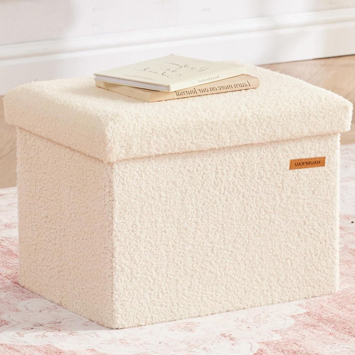 Opbergkrukje - Zitbankje - Extra Zitmogelijkheden - Inklapbaar - 42 x 31 x 31 cm - Beige Fleece