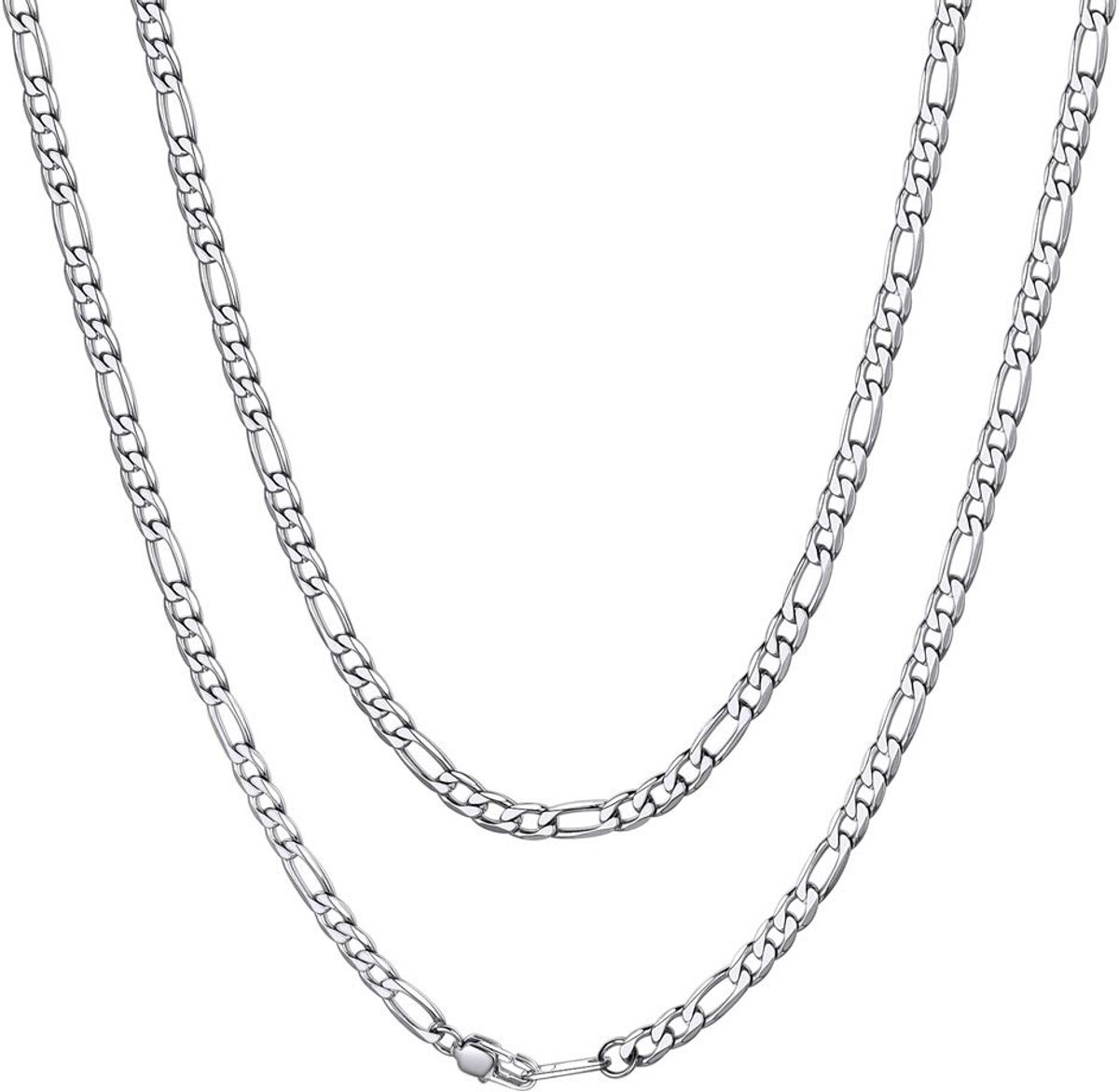 4/6/9/13 mm figaroketting, modieuze halsketting van roestvrij staal, zilver/18k verguld/zwart, coole halsketting (35,5 - 76 cm) voor modellen / hip pop rapper/dames en heren