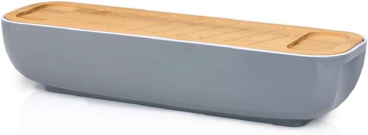Broodtrommel met deksel - Baguette bewaarder - Brood vers houden - Deksel als snijplank - 40 cm lang - Grijs