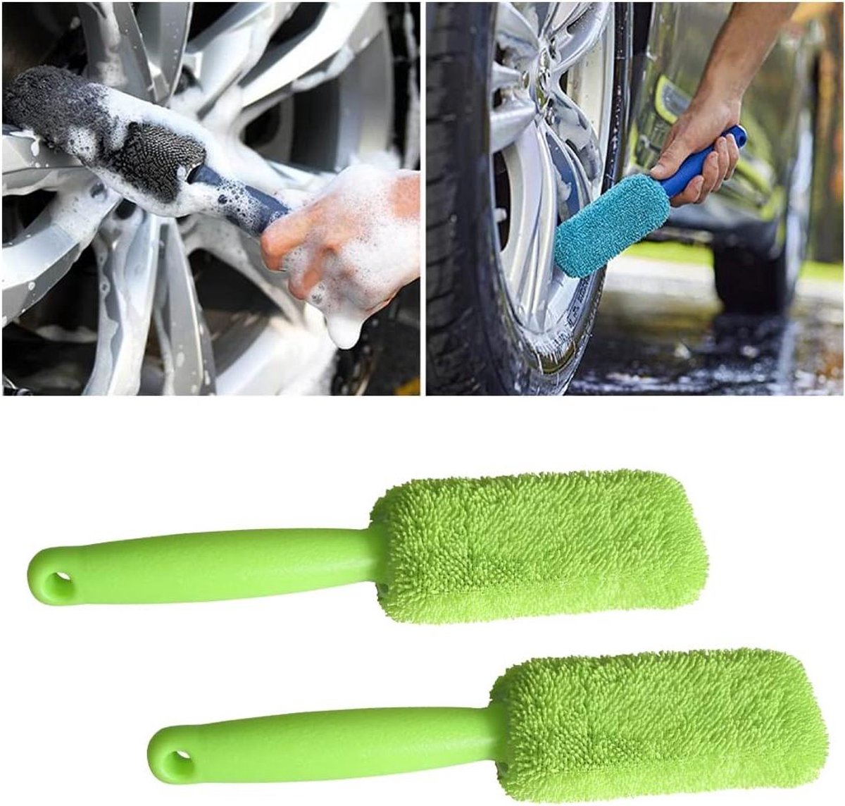 Velgenborstel Set - Velgenreiniger Microvezel - Auto Reinigen - Krasvrije Reiniging - 2 Stuks - Groen