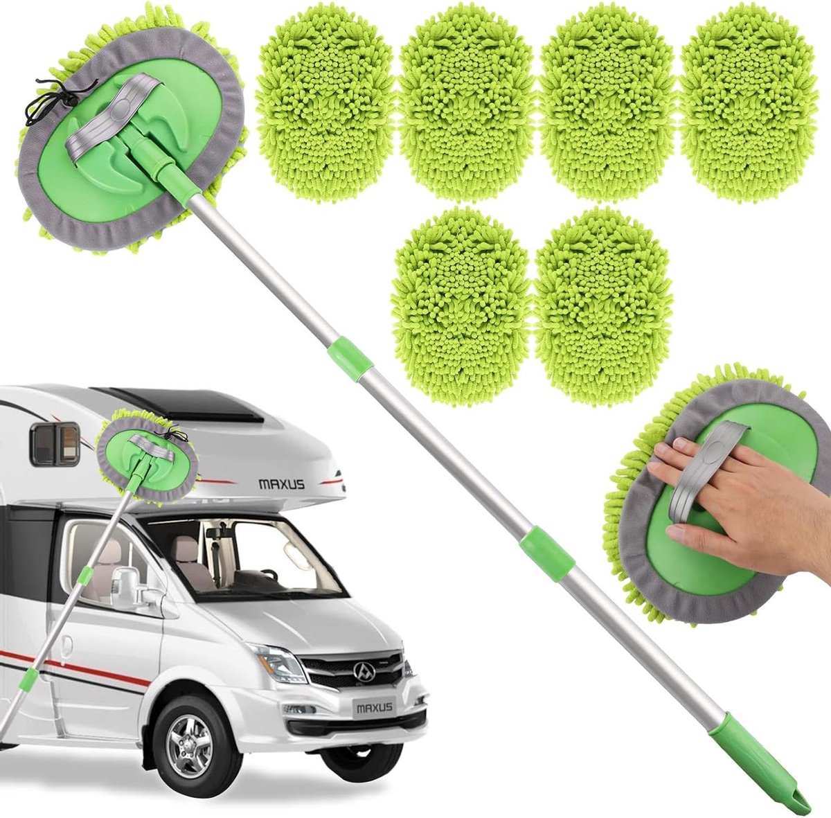 Autowasborstel 2-in-1 - Wasborstel met steel - Auto Reinigen - Verstelbare Telescoopsteel - 115 cm - Blauw