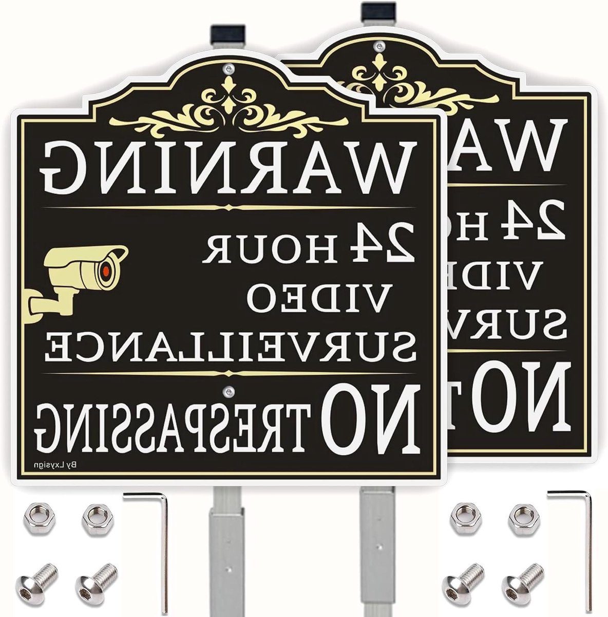 Bewakingsbord - Waarschuwingsbord - Huis beveiligen - Weerbestendig aluminium - 30x30cm - Zwart Goud